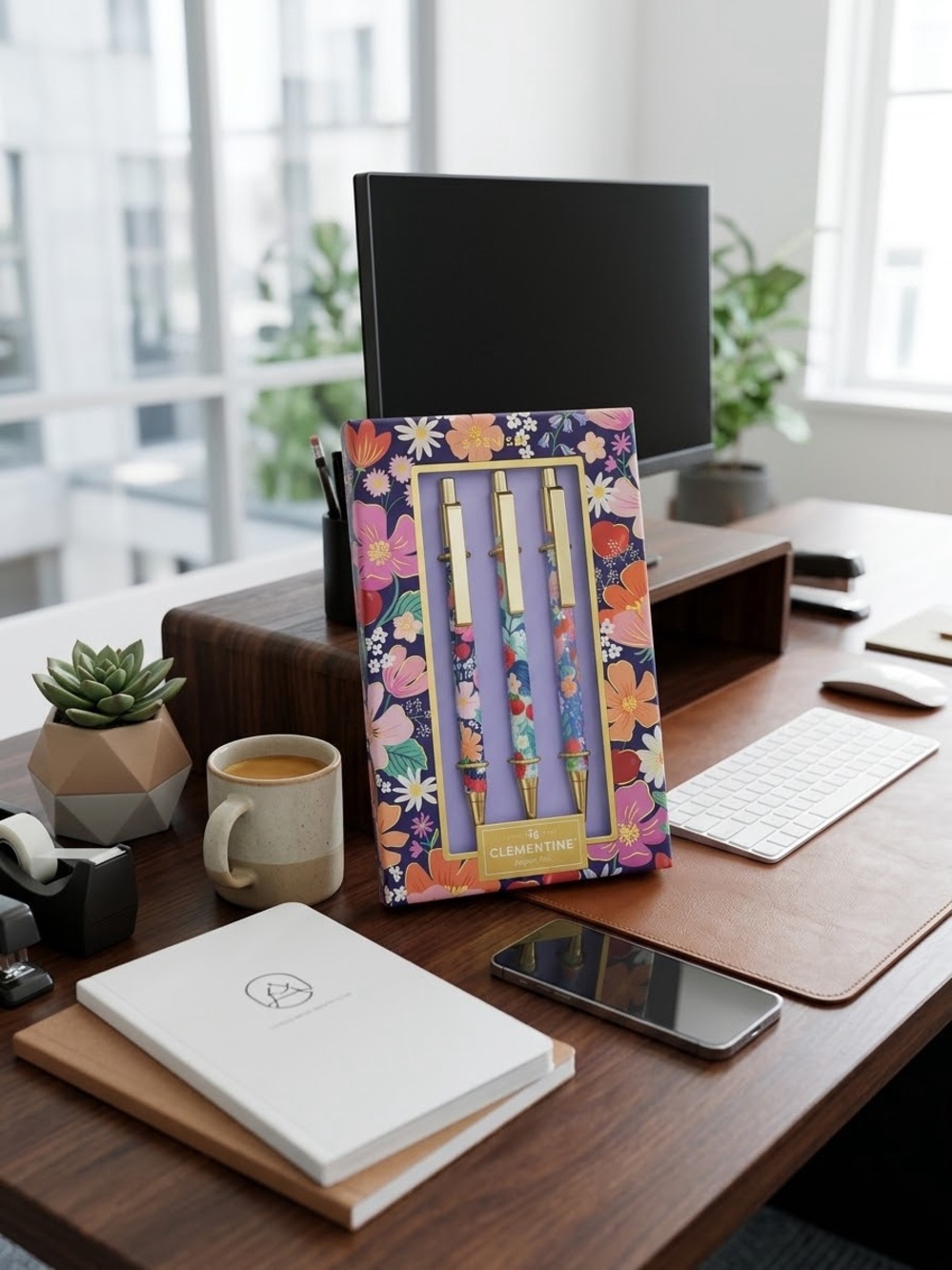 Floral Ballpoint Pen Set - Purple & Multicolor